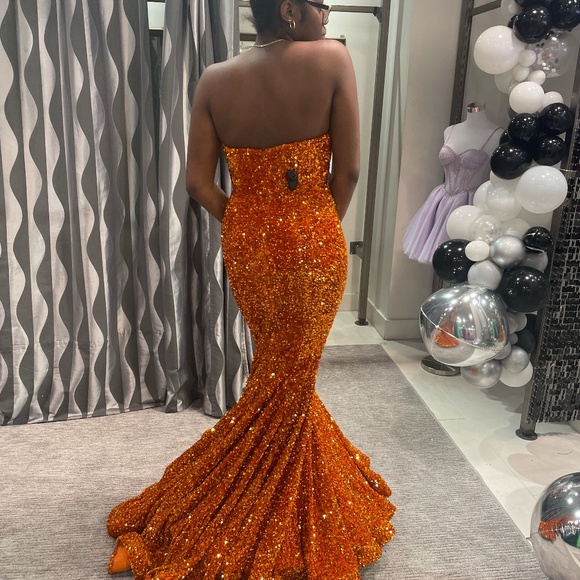 Burnt Orange Sequins Prom Dress - Picture 4 of 4